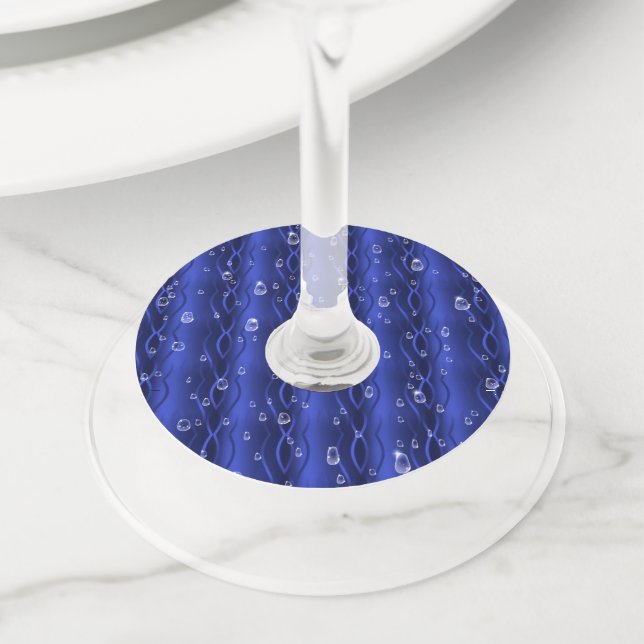 Étiquette Pour Verre De Vin gouttes de pluie sur le métal bleu (De près)