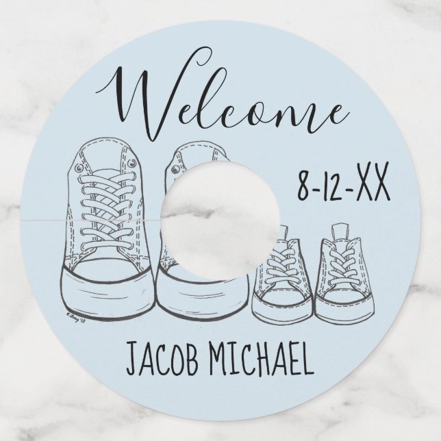 Étiquette Pour Verre De Vin Grosses chaussures Chaussures bébé Douche Baptême  (Devant)