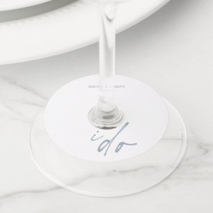 Étiquette Pour Verre De Vin Jour de mariage Élégant Script I Do