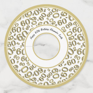 Étiquette Pour Verre De Vin Joyeux 60e anniversaire Gold et blanc thème numéro