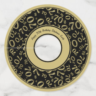 Étiquette Pour Verre De Vin Joyeux 70e anniversaire Thème Gold and Black Numbe