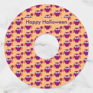 Étiquette Pour Verre De Vin Joyeux hibou de fête d'Halloween personnalisé