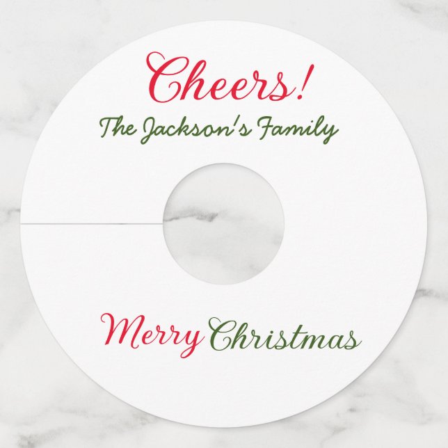 Étiquette Pour Verre De Vin joyeux noël applaudissements ajouter nom de famill (Devant)