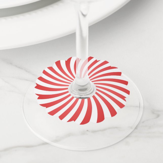 Étiquette Pour Verre De Vin Joyeux Noël Rouge & blanc Peppermenthe Candy Swirl (De près)