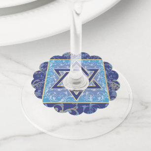 Étiquette Pour Verre De Vin Judée Etoile juive de David Bleu Marque - verre