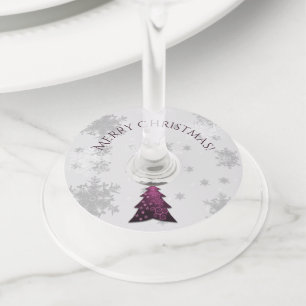 Étiquette Pour Verre De Vin Magenta Festif de Noël Arbre Vin Verre Tags