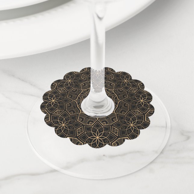 Étiquette Pour Verre De Vin Mandala 3 de luxe (De près)