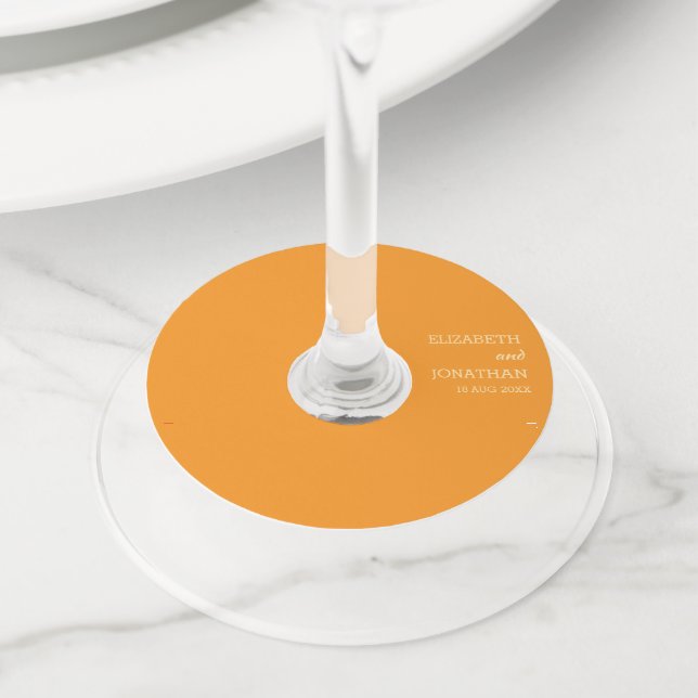 Étiquette Pour Verre De Vin Mariage au coucher de soleil orange (De près)
