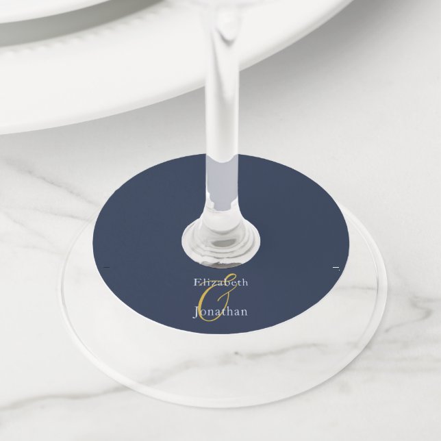 Étiquette Pour Verre De Vin Mariage bleu opulent (De près)