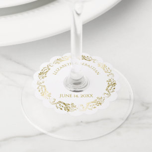 Étiquette Pour Verre De Vin Mariage chic simple élégant en filigrane d'or