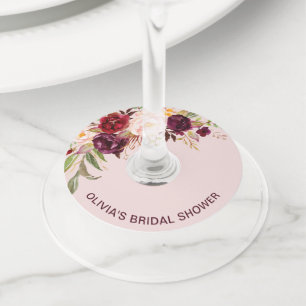 Étiquette Pour Verre De Vin Mariage Fleuris Bourgogne Rose