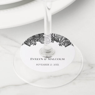 Étiquette Pour Verre De Vin Mariage minimaliste des roses noires et blanches