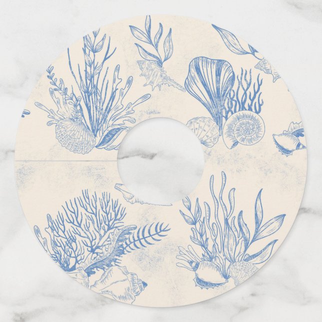 Étiquette Pour Verre De Vin Mariage toile océan thème Blue Shower (Devant)