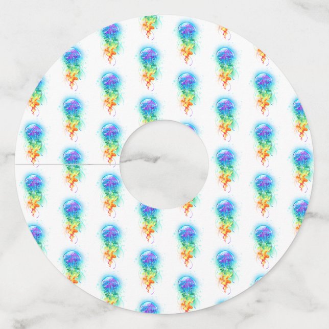 Étiquette Pour Verre De Vin Méduse arc-en-ciel (Devant)