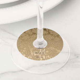 Étiquette Pour Verre De Vin Monogramme Or moderne Mariage élégant