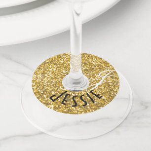 Étiquette Pour Verre De Vin monogramme parties scintillant or