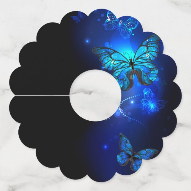 Étiquette Pour Verre De Vin Morpho Butterfly in the Dark Background (Devant)