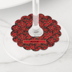 Étiquette Pour Verre De Vin Motif de Noël des Fêtes Rouges