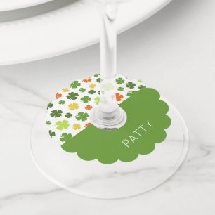 Étiquette Pour Verre De Vin Motif shamrock Coloré Deux Tons NOM Irlandais Amus