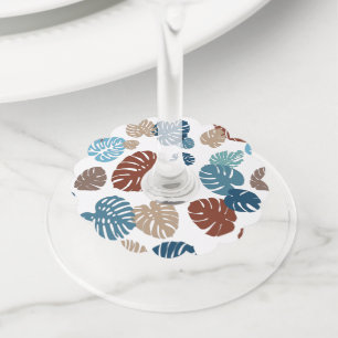 Étiquette Pour Verre De Vin Multicolor Feuilles tropicaux 11