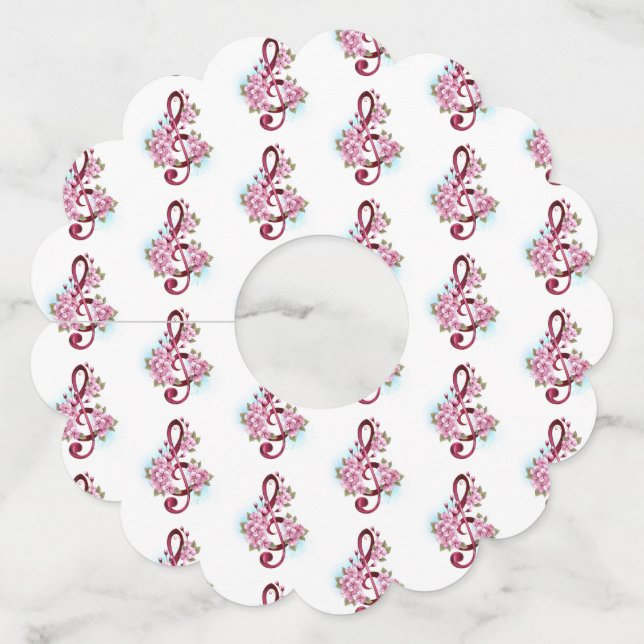 Étiquette Pour Verre De Vin Musical treble clef notes with sakura flowers (Devant)
