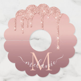 Étiquette Pour Verre De Vin Nom du monogramme Rose texte Parties scintillant d