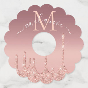 Étiquette Pour Verre De Vin Nom du monogramme Texte Rose Parties scintillant G