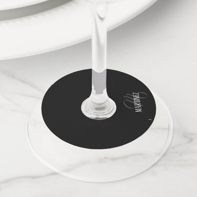Étiquette Pour Verre De Vin Nom Personnalisé Black Elegant | Nom (De près)