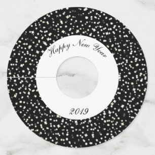 Étiquette Pour Verre De Vin Nouvel An Confetti Party Étoiles Noir Blanc