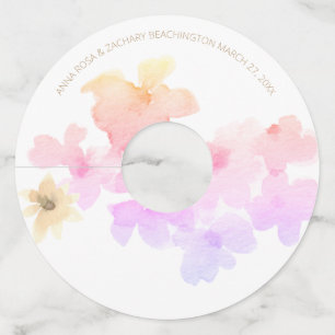 Étiquette Pour Verre De Vin *~* Ombre doux Peach Peach Pink Floral Aquarelle