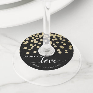 Étiquette Pour Verre De Vin Parties scintillant noir & or Dot ivre sur Love Fu