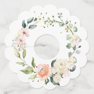 Étiquette Pour Verre De Vin Pêche et blanc Aquarelle Rose verdure