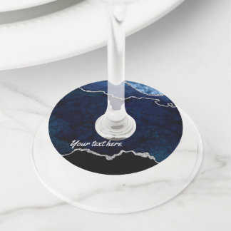 Étiquette Pour Verre De Vin Pierre précieuse Agate Navy et argent