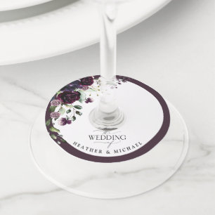 Étiquette Pour Verre De Vin Plum violet mauve Floral Aquarelle Script Mariage