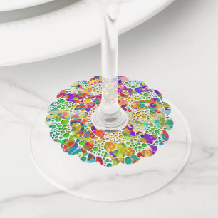 Étiquette Pour Verre De Vin Points colorés Spirales Peinture à la main 2