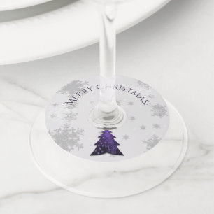 Étiquette Pour Verre De Vin Purple Festif de Noël Arbre Vin Tags