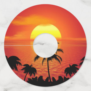Étiquette Pour Verre De Vin Red Sun Tropical Palm Beach