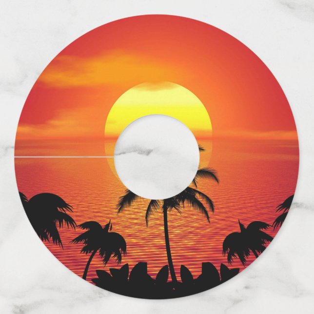 Étiquette Pour Verre De Vin Red Sun Tropical Palm Beach (Devant)