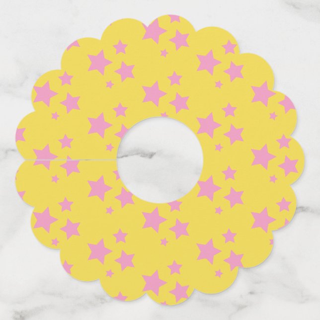 Étiquette Pour Verre De Vin Rose Yellow Stars Design moderne (Devant)