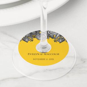 Étiquette Pour Verre De Vin Roses noires et blanches Mariage or or