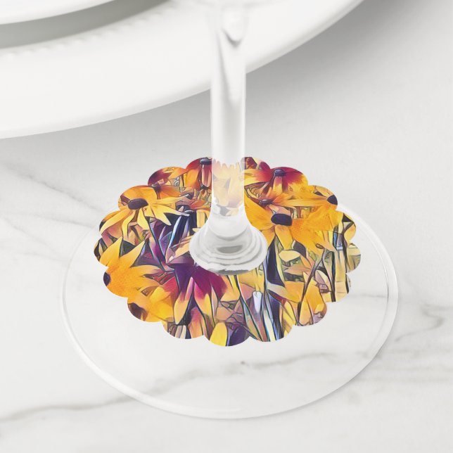 ÉTIQUETTE POUR VERRE DE VIN RUDBECKIAS (De près)