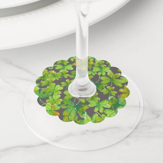 Étiquette Pour Verre De Vin Shamrocks chanceux (De près)