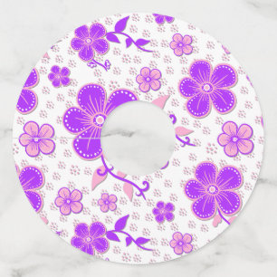 Étiquette Pour Verre De Vin Simple Impression Florale Aquarelle Violet et Rose