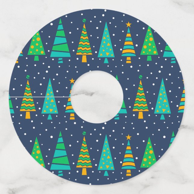 Étiquette Pour Verre De Vin Snowy Fir Trees Papier Vin Verre Tags (Devant)