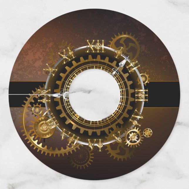 Étiquette Pour Verre De Vin Steampunk clock with antique gears (Devant)