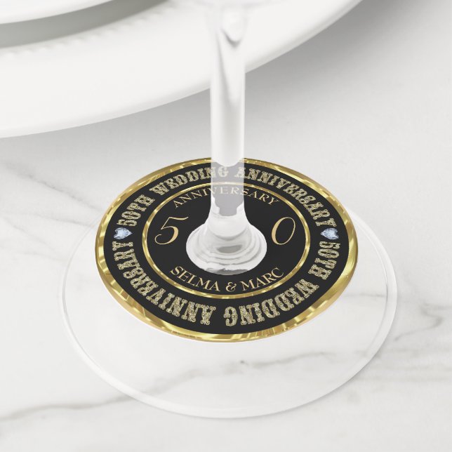 Étiquette Pour Verre De Vin Texte Parties scintillant or (De près)