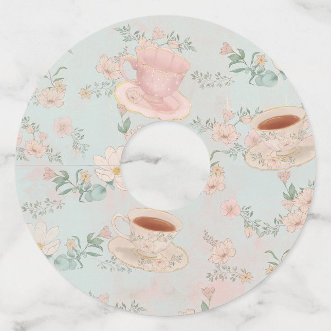 Étiquette Pour Verre De Vin Thème de Baby Shower Mariage Shabby chic Tea Party (Devant)
