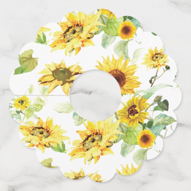 Étiquette Pour Verre De Vin Tournesol aquarelle (Devant)
