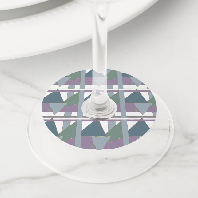 Étiquette Pour Verre De Vin Triangle géométrique Motif bleu violet vert (De près)