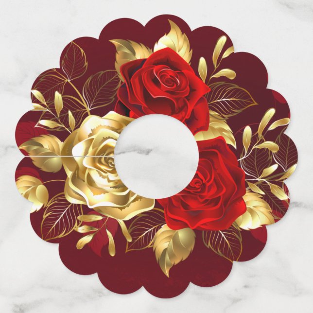 Étiquette Pour Verre De Vin Trois Roses de bijoux (Devant)